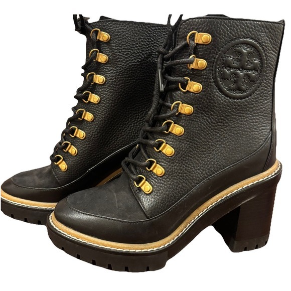 Tory Burch Miller 95mm Lug Sole Bootie Perfect Black Leather‎  Size 5 - Picture 2 of 7